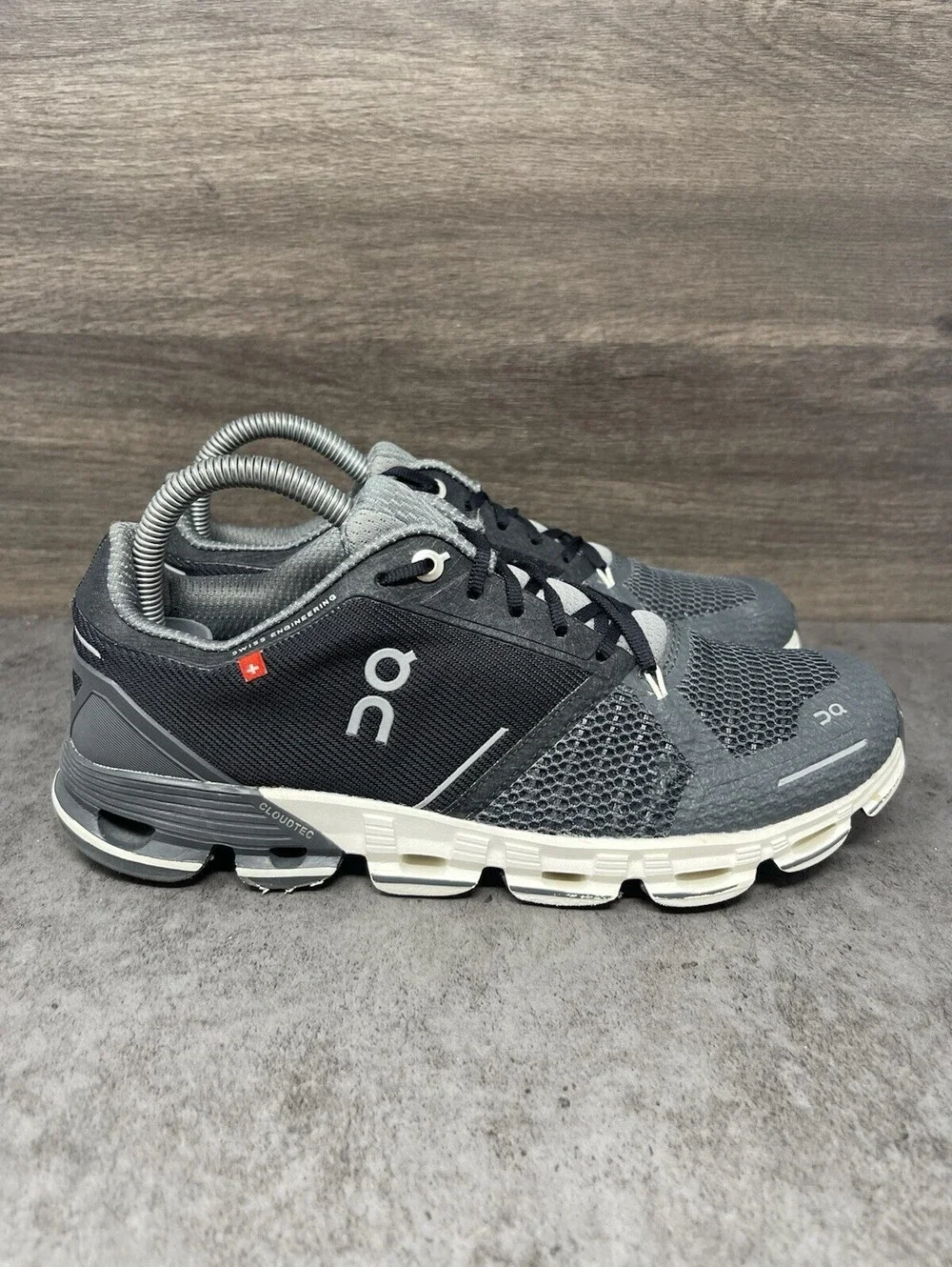 ON Cloudflyer Sneakers Womens Size 8.5 Grey Black Athletic Trainer